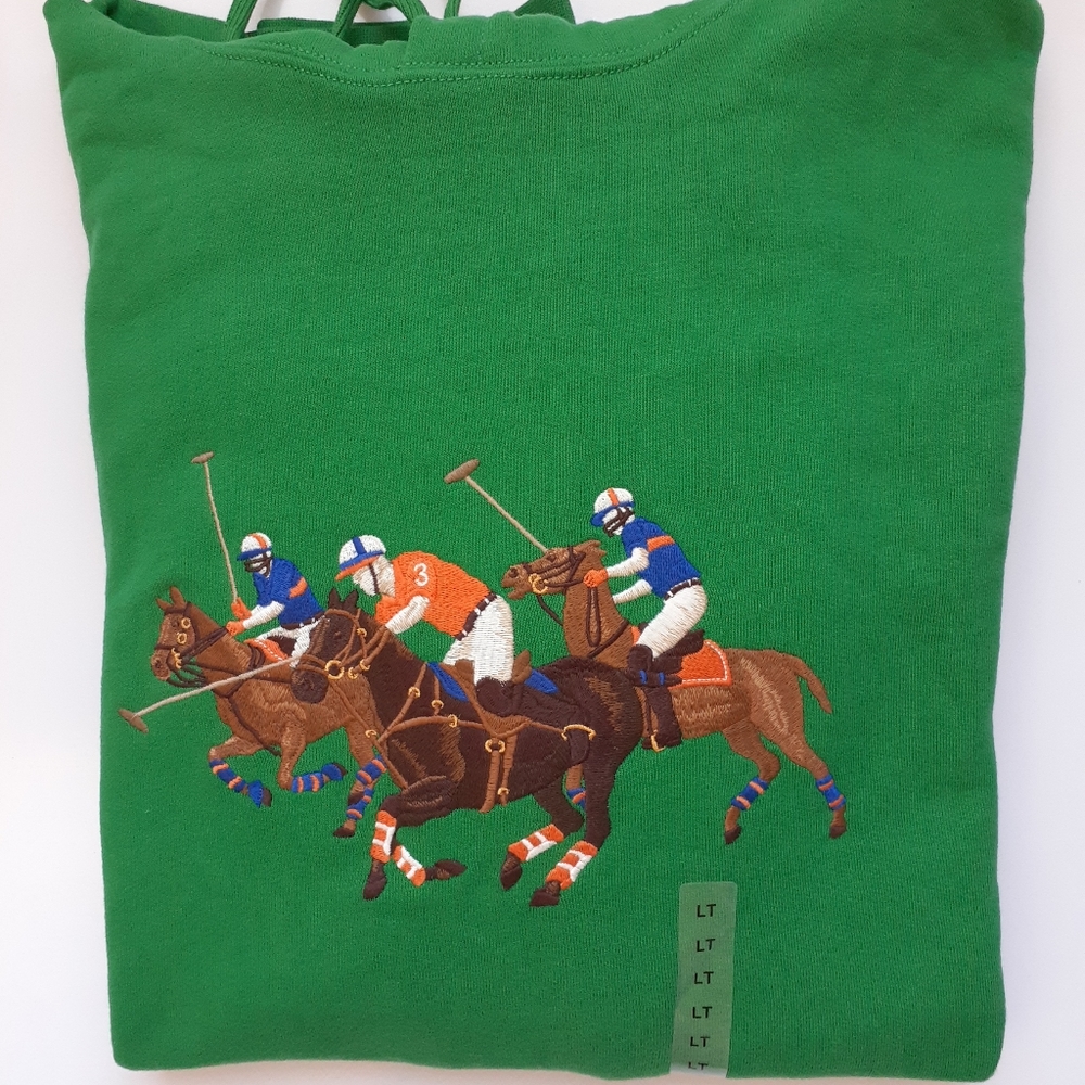 Polo Ralph Lauren Men's Big & Tall LT Equestrian Triple Pony Player Hoodie Green - Picture 6 of 10